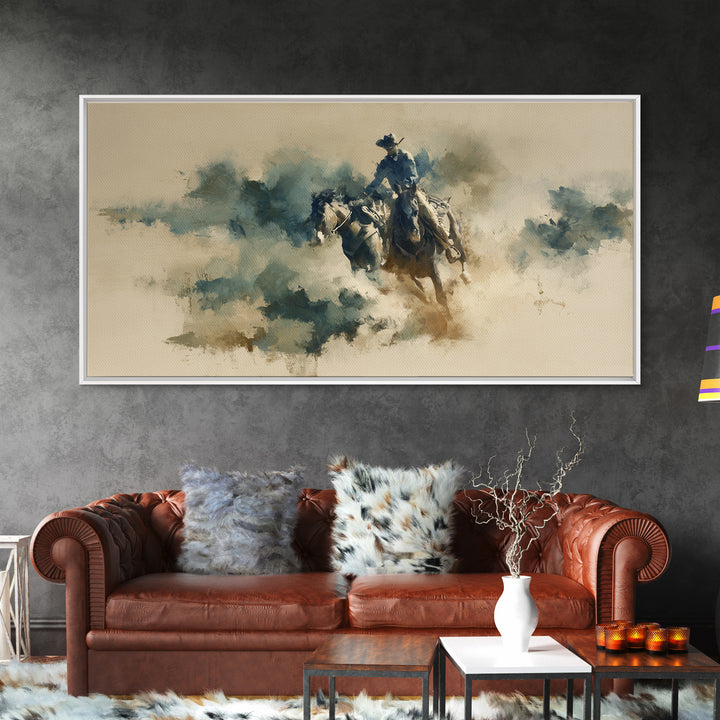 Rodeo Rider Mid Motion Canvas Print, Western Art, Western Wall Art, Southwestern Decor, Oil Painting, Frontier, Western Print, WES-2x1-77