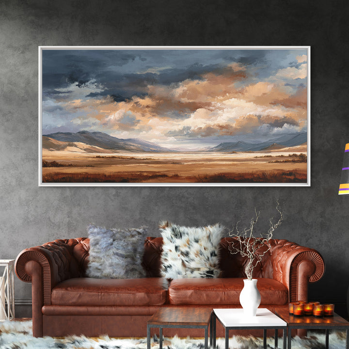 Wagon Wheel and Desert Sunset Framed Canvas Print, Western Art, Minimalist Wall Art, Southwestern Decor, Fine Art, Frontier, WES-2x1-88