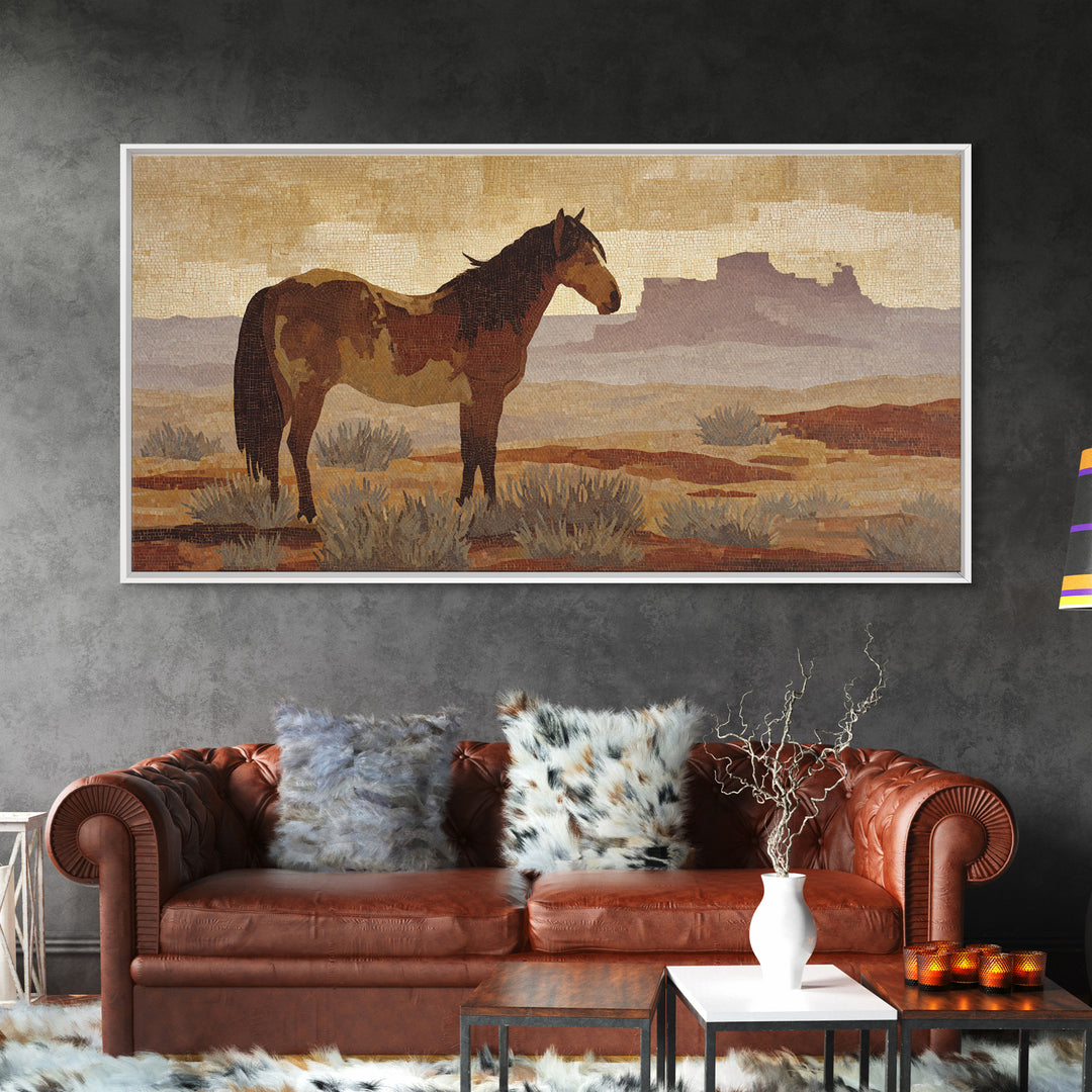 Eagle Flying Above Mountain Ridge Framed Canvas Print, Western Art, Painting, Southwestern Decor, Fine Art, Frontier, WES-2x1-9
