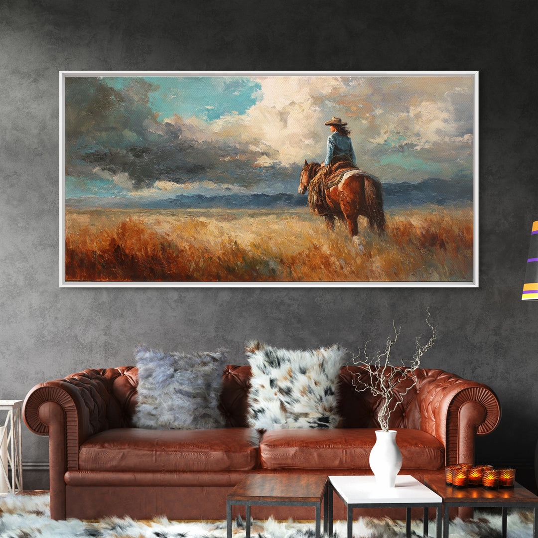 Cowgirl Portrait with Turquoise Jewelry Canvas Print, Western Art, Western, Southwestern Decor, Frontier, Native American Art, WES-2x1-98