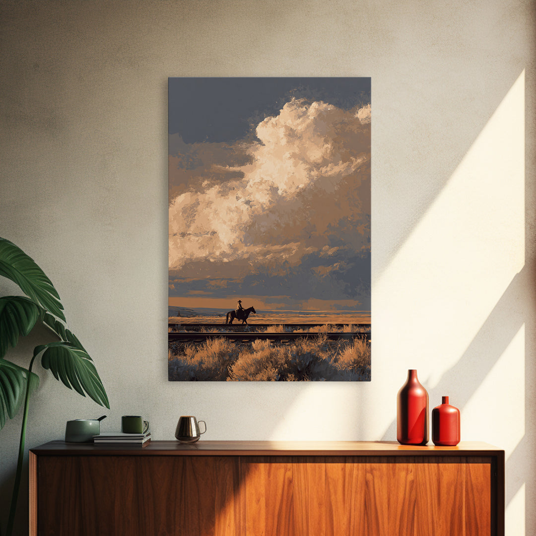 Train Crossing Western Plains Framed Canvas Print, Western Art, Original Art, Southwestern Decor, Fine Art, Frontier, WES-2x3-55