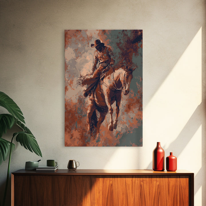 Rodeo Rider Mid Motion Canvas Print, Western Art, Cowboy Art, Southwestern Decor, Fine Art, Frontier, Rustic Wall Art, WES-2x3-65