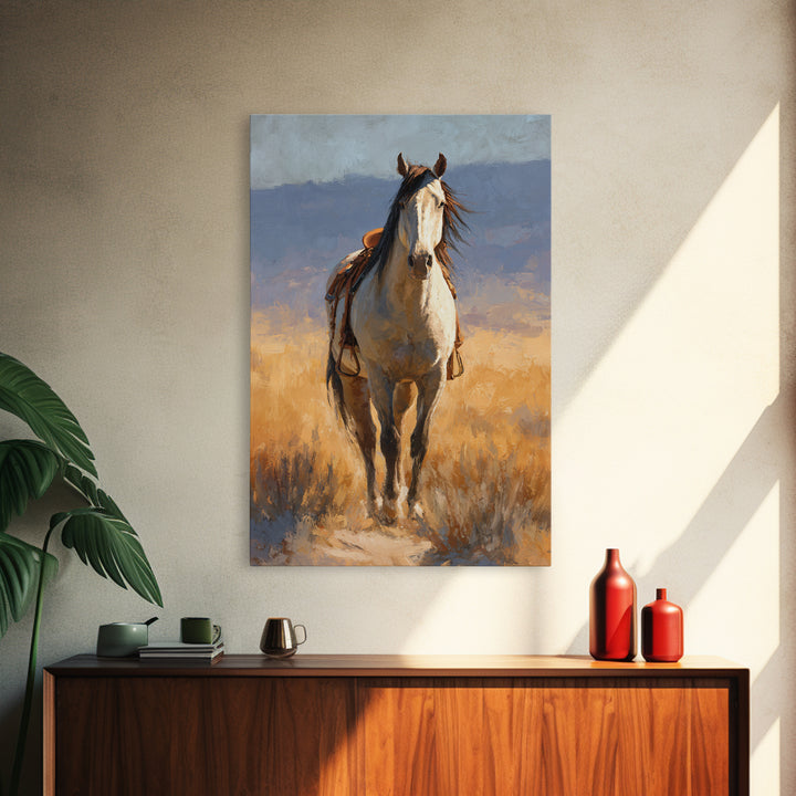 Buckskin Horse in Golden Prairie Light Framed Canvas Print, Western Art, Western Print, Southwestern Decor, Fine Art, Frontier, WES-2x3-87