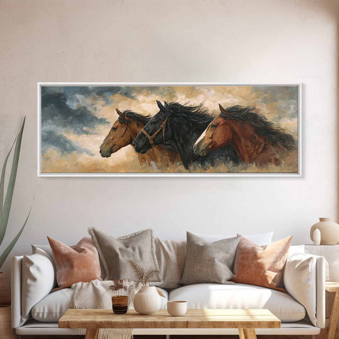 Black Horse Portrait Framed Canvas Print, Western Art, Printable Wall Art, Southwestern Decor, Frontier, Downloadable Art, WES-3x1-10
