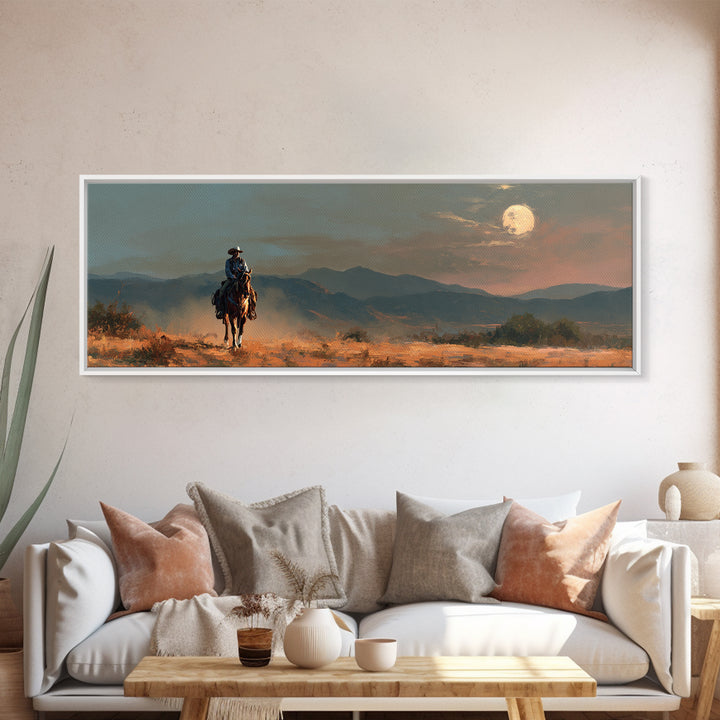 Desert Moon over Lone Rider Canvas Print, Western Art, Fine Art Print, Southwestern Decor, Fine Art, Frontier, Wall Decor, WES-3x1-3