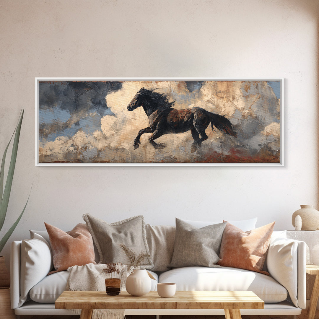 Buffalo Silhouette Beneath Enormous Sky Canvas Print, Western Art, Textured Painting, Southwestern Decor, Fine Art, Frontier, WES-3x1-48