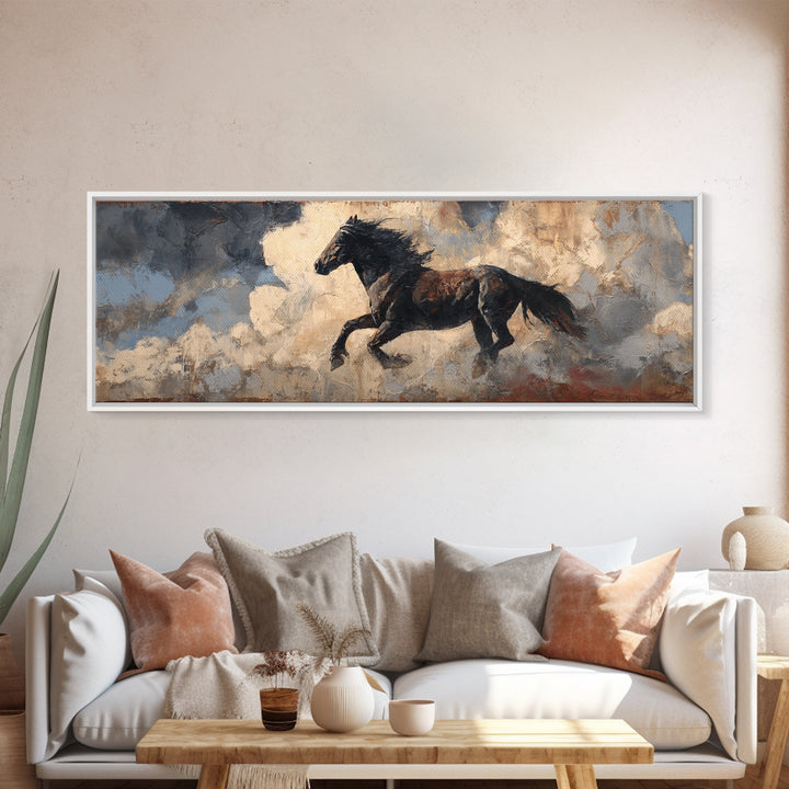 Buffalo Silhouette Beneath Enormous Sky Canvas Print, Western Art, Textured Painting, Southwestern Decor, Fine Art, Frontier, WES-3x1-48