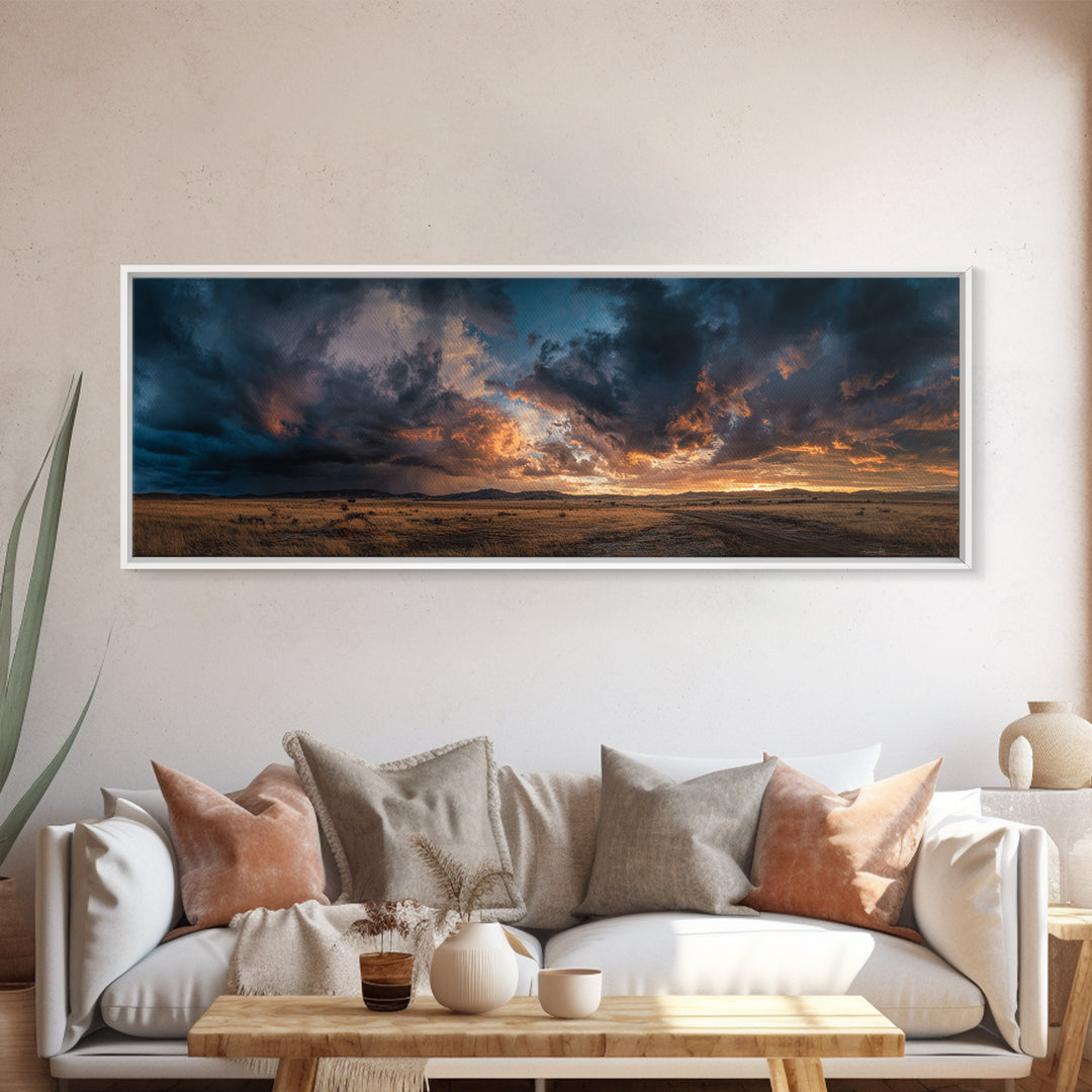 Cowboy Campfire under Starry Sky Canvas Print, Western Art, Western Prints, Southwestern Decor, Frontier, Luxury Decor, WES-3x1-6