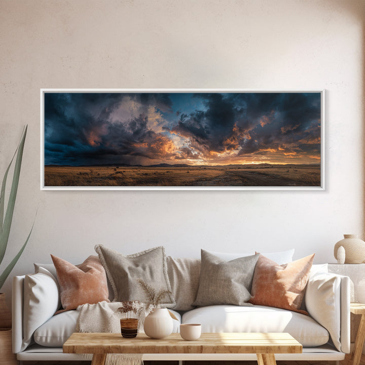 Cowboy Campfire under Starry Sky Canvas Print, Western Art, Western Prints, Southwestern Decor, Frontier, Luxury Decor, WES-3x1-6
