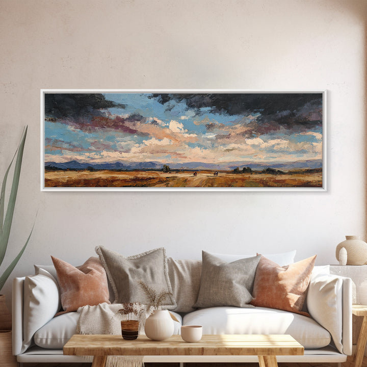 Train Crossing Western Plains Framed Canvas Print, Western Art, Contemporary Art, Southwestern Decor, Fine Art, Frontier, WES-3x1-63