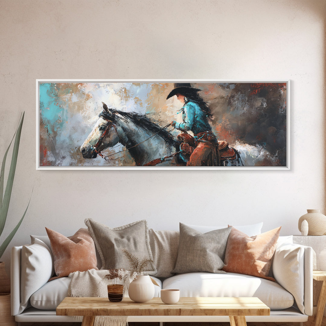 Cowgirl Portrait with Turquoise Jewelry Canvas Print, Western Art, Wall Art, Southwestern Decor, Oil Painting, Frontier, WES-3x1-70