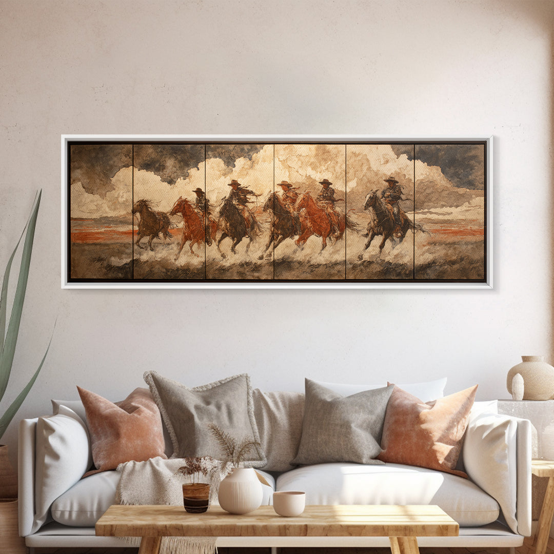 Sun Bleached Ranch Gate Framed Canvas Print, Western Art, Western Wall Art, Southwestern Decor, Watercolor Art, Frontier, WES-3x1-79