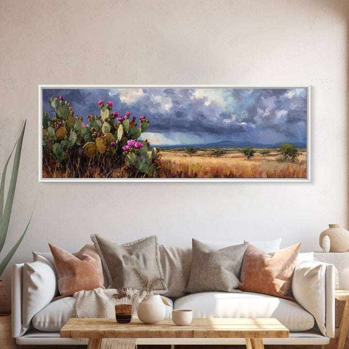 Prickly Pear Cactus Canvas Print, Western Art, Painting, Southwestern Decor, Fine Art, Frontier, Trendy Wall Art, Cowboy Art, WES-3x1-80