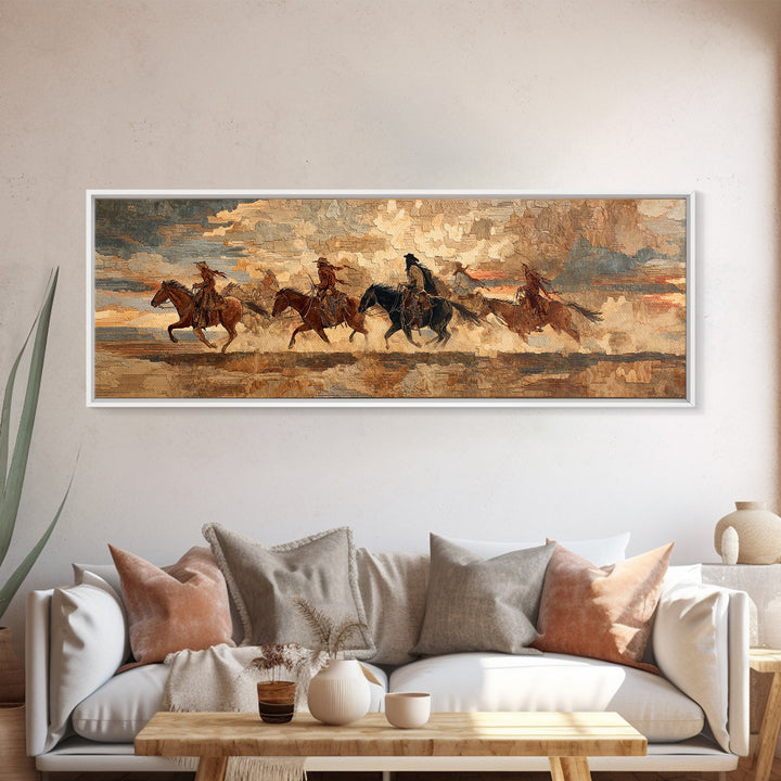 Southwestern Blanket Pattern Framed Canvas Print, Western Art, Trendy Wall Art, Southwestern Decor, Fine Art, Frontier, WES-3x1-9