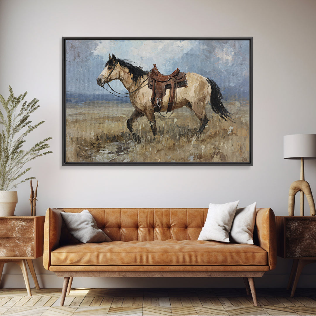 Buckskin Horse in Golden Prairie Light Canvas Print, Western Art, Modern Decor, Southwestern Decor, Fine Art, Frontier, WES-3x2-11