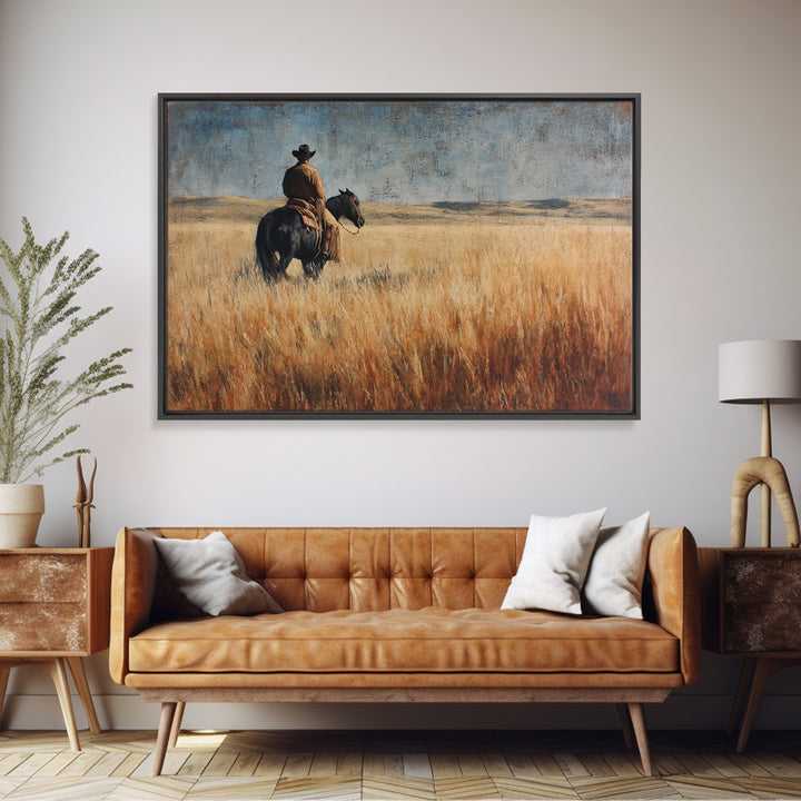 Golden Wheat Field Canvas Print, Western Art, Horse Art, Southwestern Decor, Abstract Art, Frontier, Room Decor, WES-3x2-52