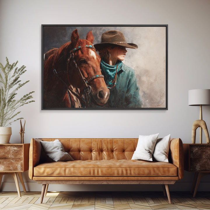 Cowgirl Portrait with Turquoise Jewelry Canvas Print, Western Art, Southwestern Decor, Fine Art, Frontier, Boho Decor, WES-3x2-58