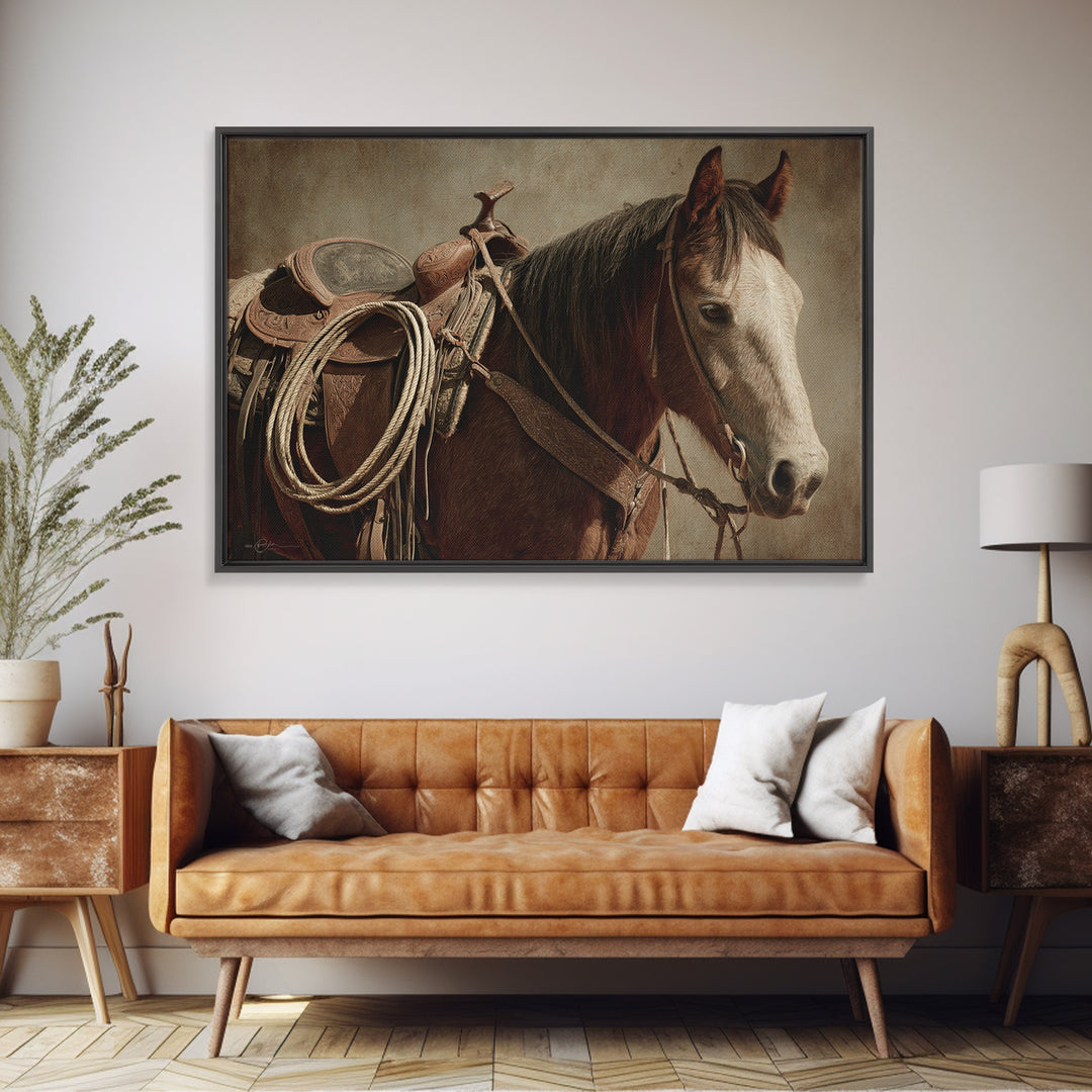 Western Saddle and Rope on Weathered Wood Canvas Print, Western Art, Downloadable Art, Southwestern Decor, Fine Art, Frontier, WES-3x2-62