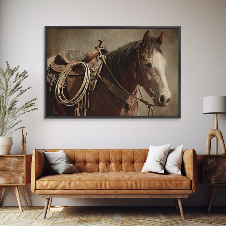 Western Saddle and Rope on Weathered Wood Canvas Print, Western Art, Downloadable Art, Southwestern Decor, Fine Art, Frontier, WES-3x2-62