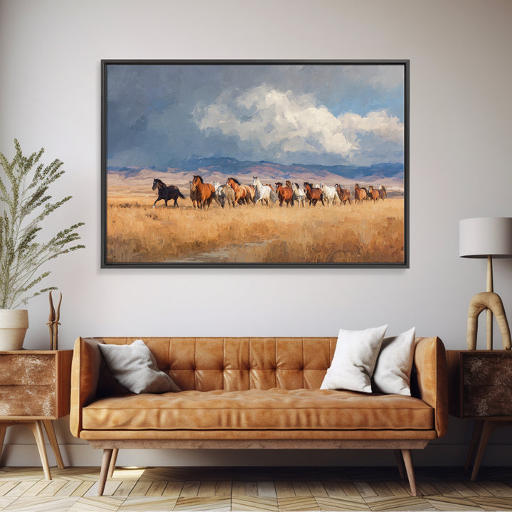 Wild Mustang Herd Framed Canvas Print, Western Art, Western Wall Decor, Southwestern Decor, Fine Art, Frontier, WES-3x2-78
