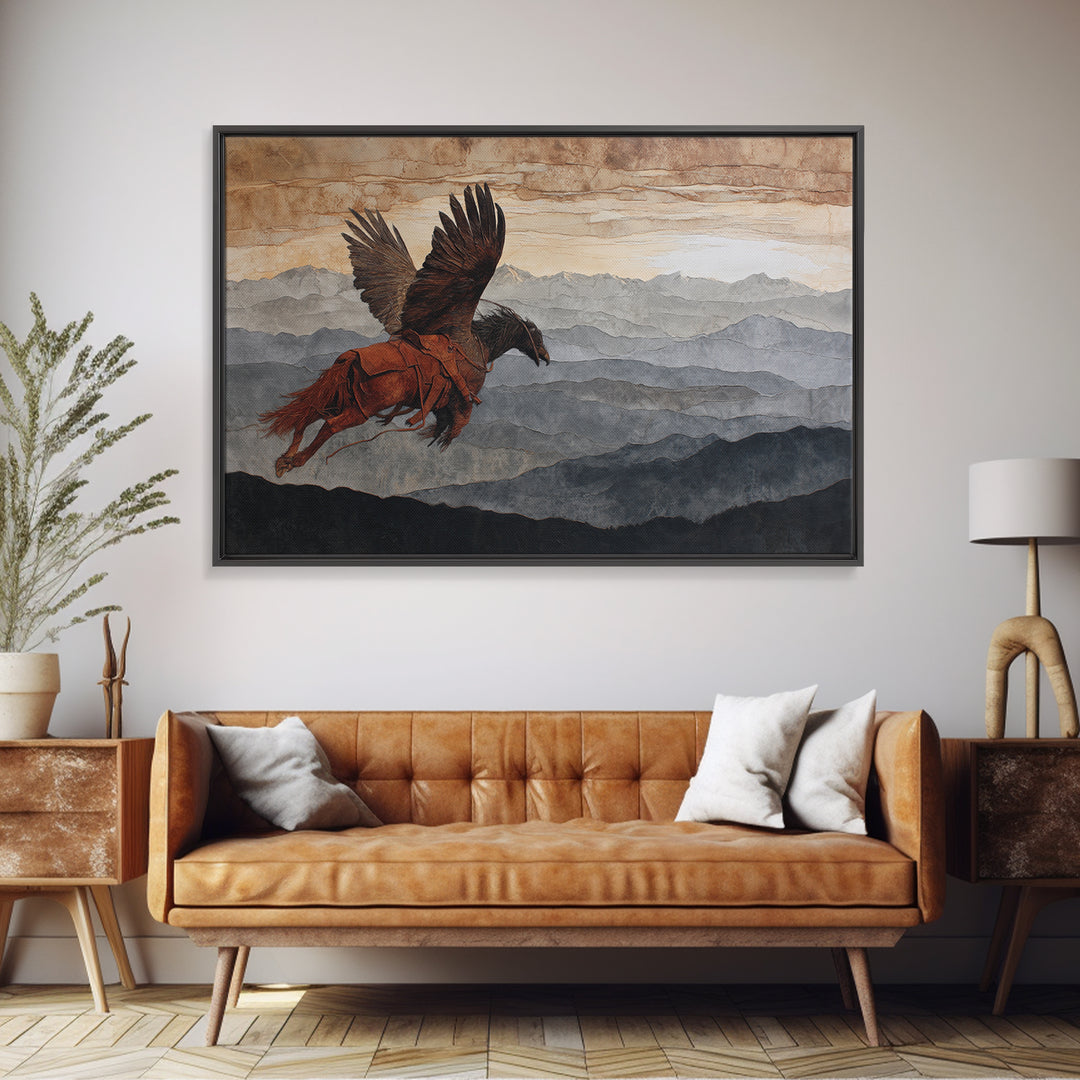 Eagle Flying Above Mountain Ridge Canvas Print, Western Art, Boho Decor, Southwestern Decor, Fine Art, Frontier, Art Print, WES-3x2-89