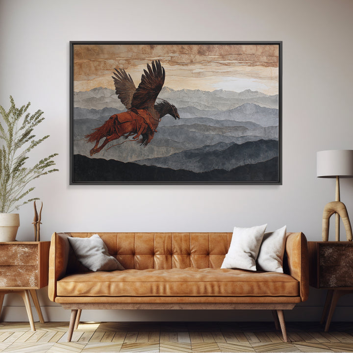 Eagle Flying Above Mountain Ridge Canvas Print, Western Art, Boho Decor, Southwestern Decor, Fine Art, Frontier, Art Print, WES-3x2-89