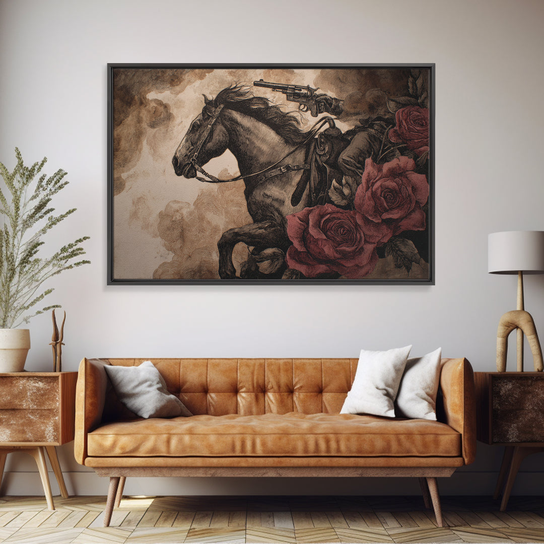 Old Revolver and Roses Framed Canvas Print, Western Art, Printable Art, Southwestern Decor, Frontier, Western Home Decor, WES-3x2-95