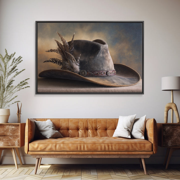 Cowboy Hat with Feathers and Beads Canvas Print, Western Art, Western Print, Southwestern Decor, Fine Art, Frontier, WES-3x2-98