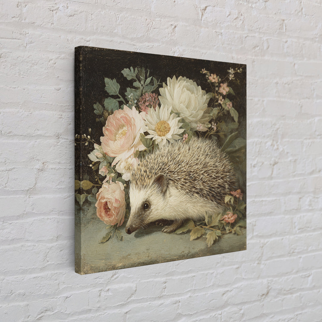 Hedgehog Carrying Wildflowers Canvas Print, Whimsical Art, Whimsical, Living Room Decor, Watercolor Art, Wonder, Nursery Art, WHI-1x1-15
