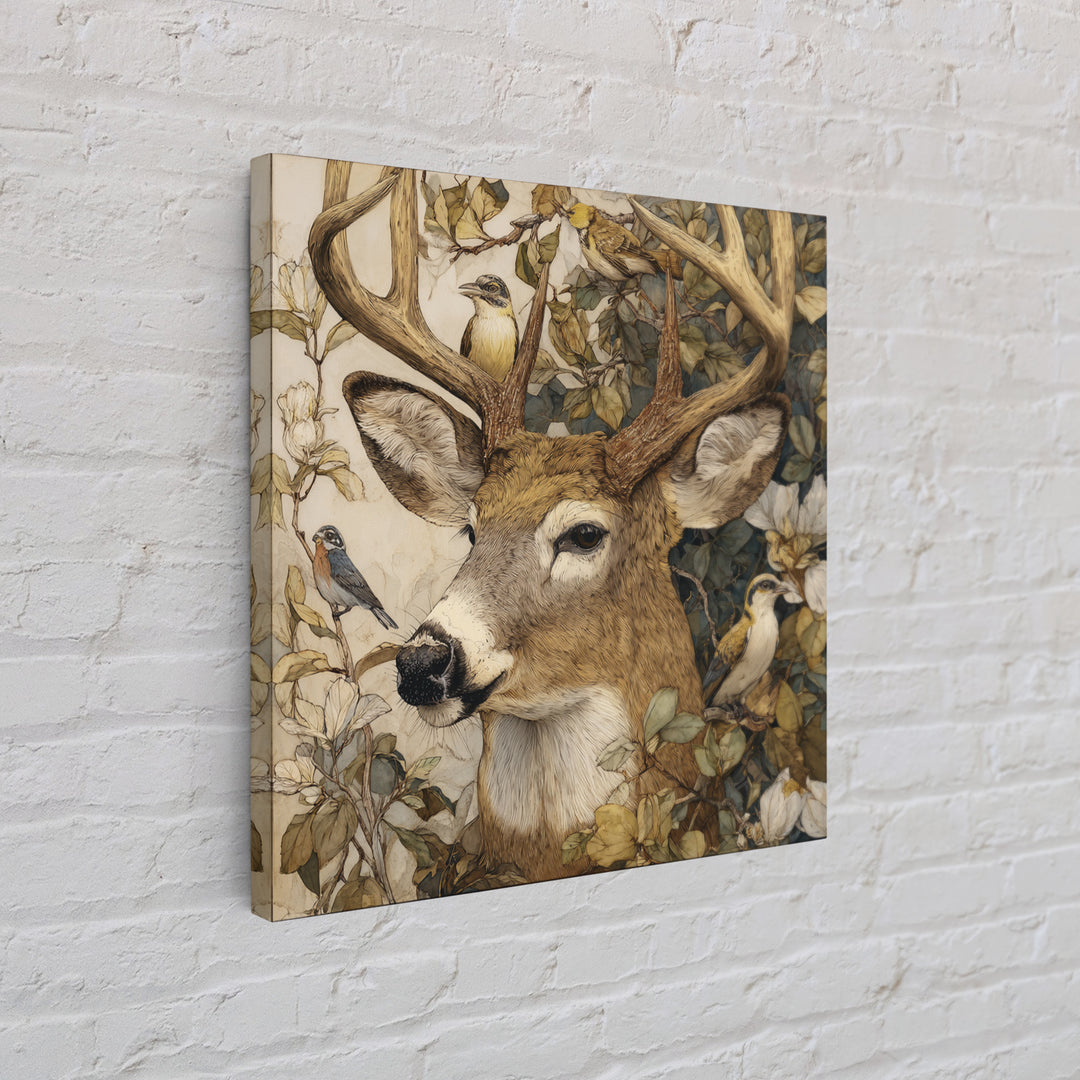 Deer with Antlers Full of Birds Canvas Print, Whimsical Art, Printable Art, Living Room Decor, Watercolor Art, Wonder, WHI-1x1-19