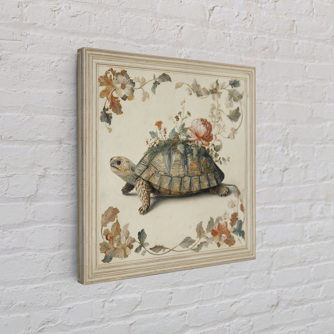 Turtle with Garden Growing on Shell Canvas Print, Whimsical Art, Dopamine Decor, Living Room Decor, Fine Art, Wonder, WHI-1x1-22