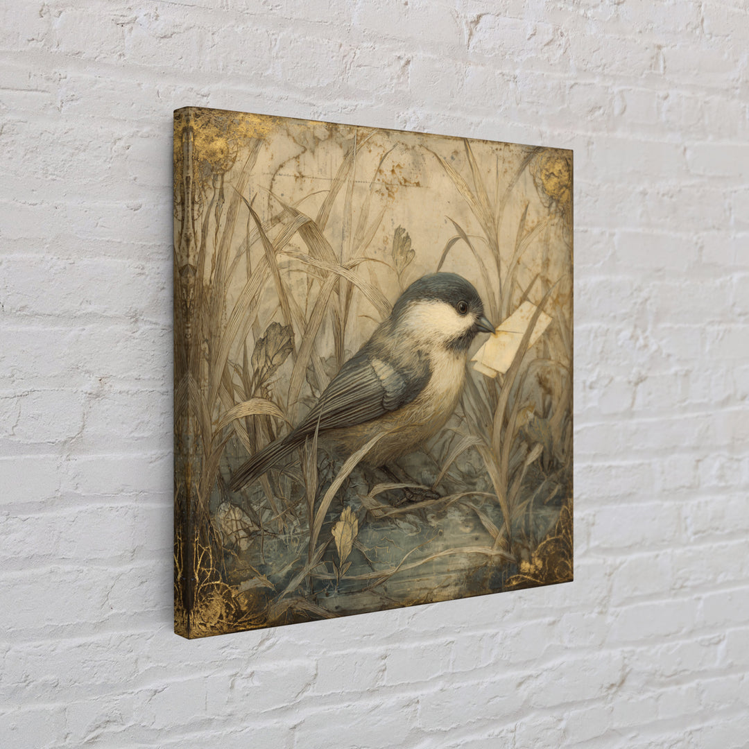 Bird Delivering a Tiny Love Letter Canvas Print, Whimsical Art, Nursery Wall Art, Living Room Decor, Fine Art, Wonder, WHI-1x1-23