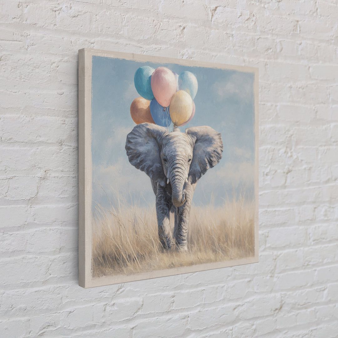 Elephant Holding Balloons Framed Canvas Print, Whimsical Art, Nursery, Living Room Decor, Fine Art, Wonder, Watercolor Art, WHI-1x1-27