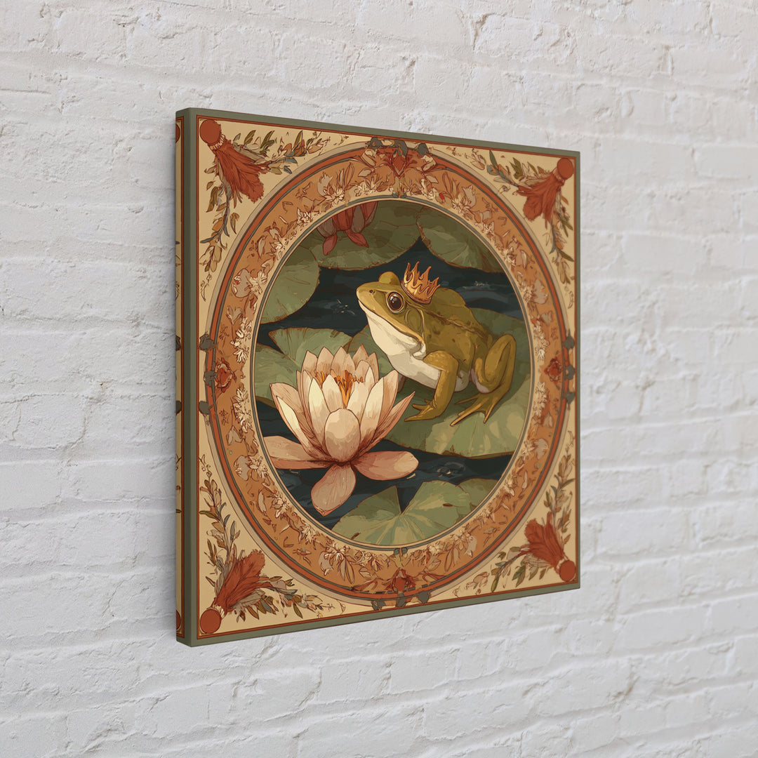 Frog Prince on a Lily Pad Framed Canvas Print, Whimsical Art, Gallery Decor, Living Room Decor, Fine Art, Wonder, Wall Art, WHI-1x1-32