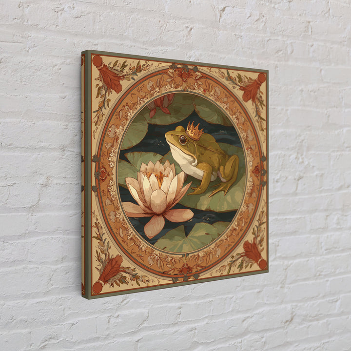 Frog Prince on a Lily Pad Framed Canvas Print, Whimsical Art, Gallery Decor, Living Room Decor, Fine Art, Wonder, Wall Art, WHI-1x1-32