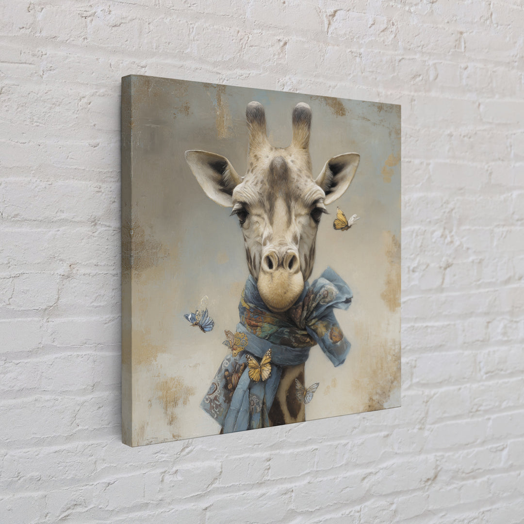 Giraffe with Scarf and Butterflies Framed Canvas Print, Whimsical Art, Watercolor Art, Living Room Decor, Wonder, WHI-1x1-34
