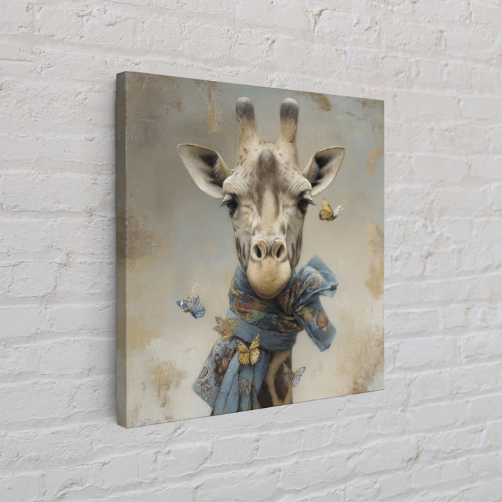 Giraffe with Scarf and Butterflies Framed Canvas Print, Whimsical Art, Watercolor Art, Living Room Decor, Wonder, WHI-1x1-34
