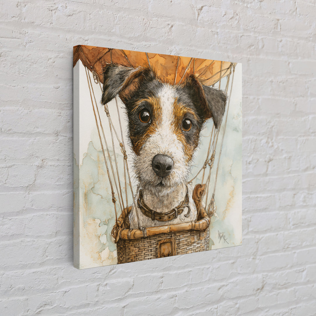 Dog in a Hot Air Balloon Framed Canvas Print, Whimsical Art, Gallery Decor, Living Room Decor, Fine Art, Wonder, Wall Art, WHI-1x1-38