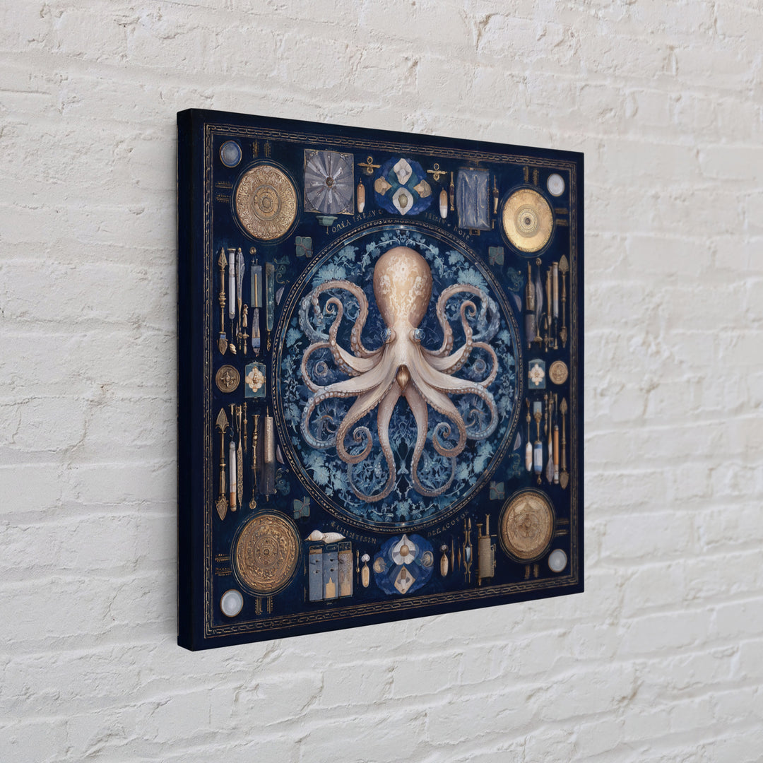 Octopus Conductor with Tiny Instruments Framed Canvas Print, Whimsical Art, Bird Art, Living Room Decor, Abstract Art, Wonder, WHI-1x1-42