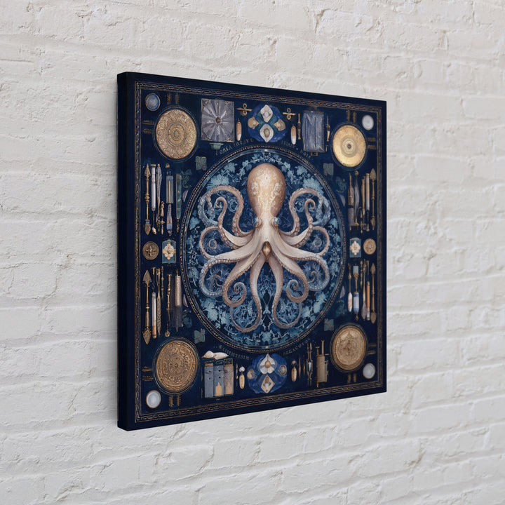 Octopus Conductor with Tiny Instruments Framed Canvas Print, Whimsical Art, Bird Art, Living Room Decor, Abstract Art, Wonder, WHI-1x1-42
