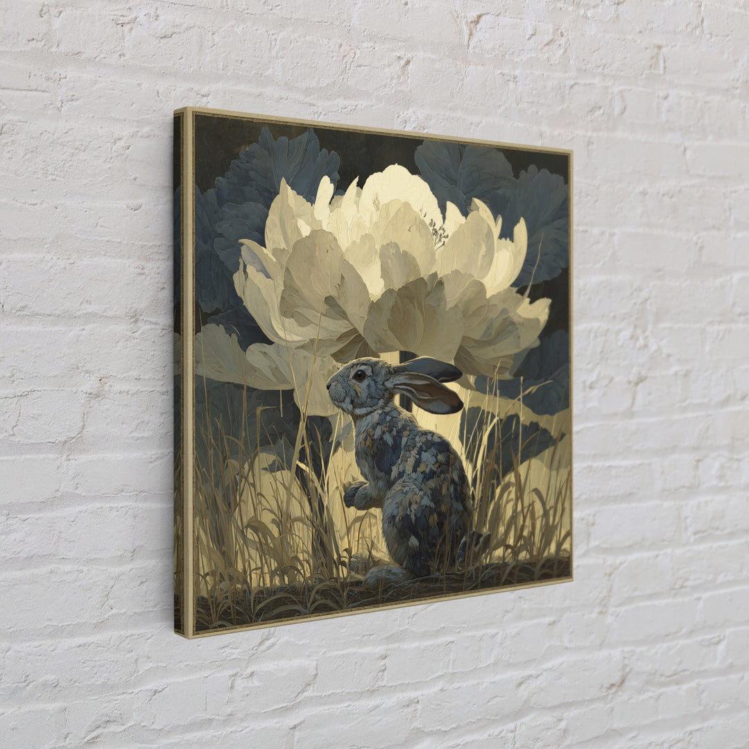 Rabbit Reading Beneath a Giant Flower Canvas Print, Whimsical Art, Fine Art Print, Living Room Decor, Watercolor Art, Wonder, WHI-1x1-5