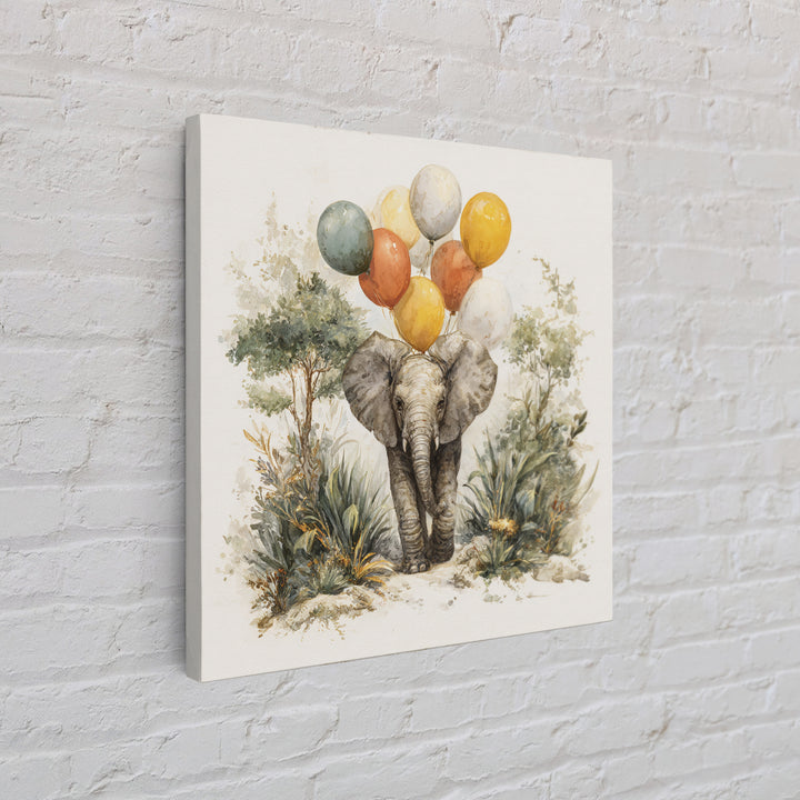 Elephant Holding Balloons Framed Canvas Print, Whimsical Art, Nursery Prints, Living Room Decor, Oil Painting, Wonder, WHI-1x1-51