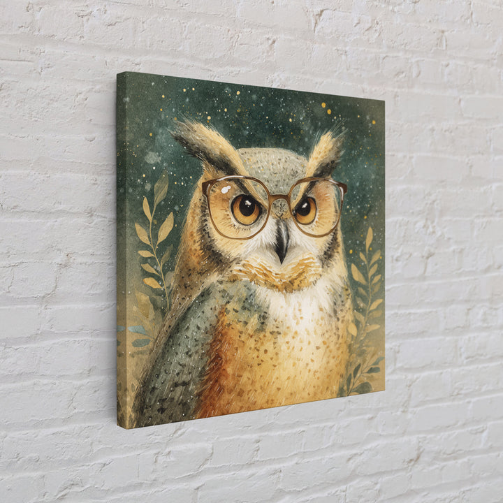 Owl Wearing Spectacles Among Stars Canvas Print, Whimsical Art, Nursery Prints, Living Room Decor, Oil Painting, Wonder, WHI-1x1-54