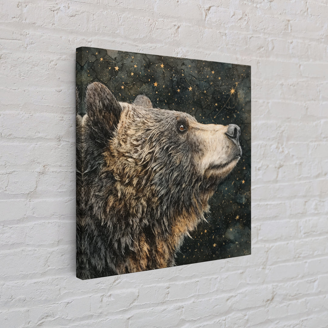 Bear Painting Stars Onto the Night Sky Framed Canvas Print, Whimsical Art, Living Room Decor, Abstract Art, Wonder, WHI-1x1-57