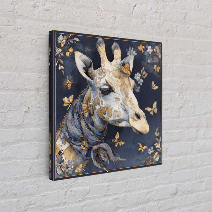 Giraffe with Scarf and Butterflies Framed Canvas Print, Whimsical Art, Watercolor Art, Living Room Decor, Wonder, WHI-1x1-58