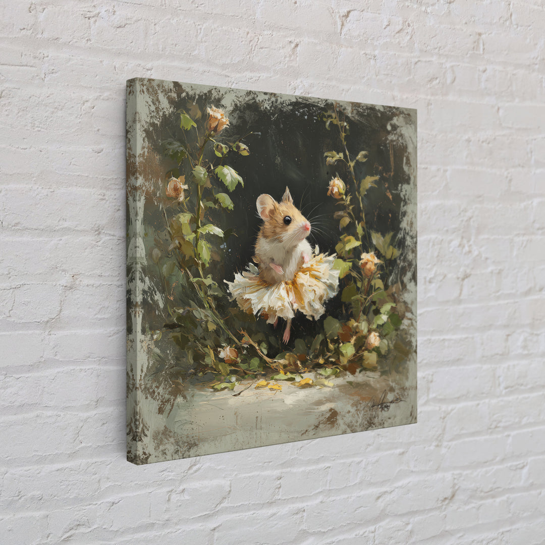 Mouse Ballerina in a Rose Garden Canvas Print, Whimsical Art, Gallery Decor, Living Room Decor, Fine Art, Wonder, Wall Art, WHI-1x1-59