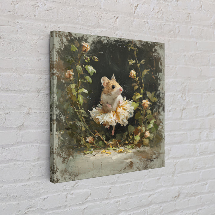 Mouse Ballerina in a Rose Garden Canvas Print, Whimsical Art, Gallery Decor, Living Room Decor, Fine Art, Wonder, Wall Art, WHI-1x1-59