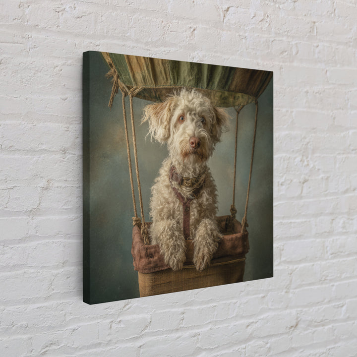 Dog in a Hot Air Balloon Framed Canvas Print, Whimsical Art, Gallery Decor, Living Room Decor, Fine Art, Wonder, Wall Art, WHI-1x1-62