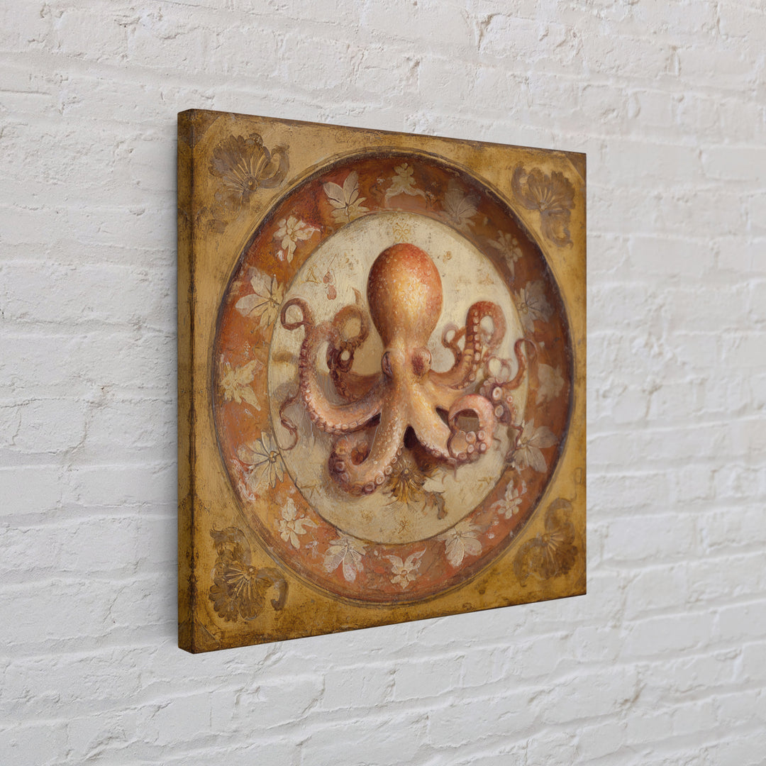 Octopus Conductor with Tiny Instruments Framed Canvas Print, Whimsical Art, Bird Art, Living Room Decor, Abstract Art, Wonder, WHI-1x1-66