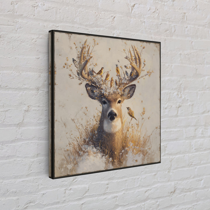 Deer with Antlers Full of Birds Framed Canvas Print, Whimsical Art, Modern Decor, Living Room Decor, Fine Art, Wonder, WHI-1x1-67